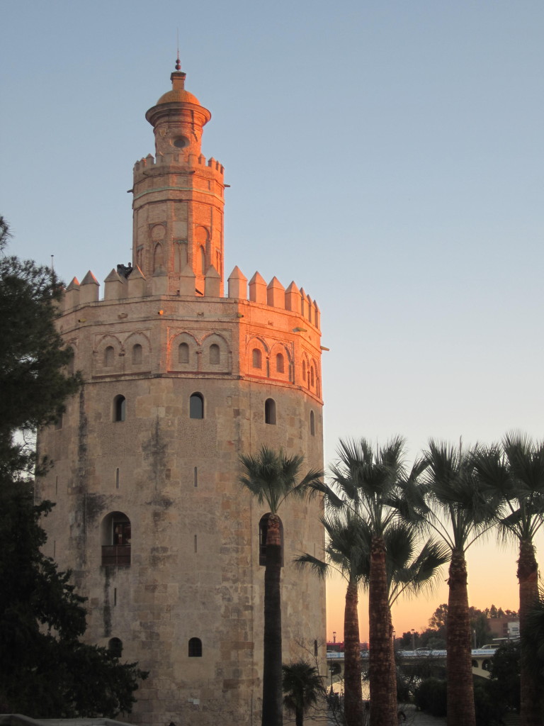Torre del Oro at sunset in Seville Spain
