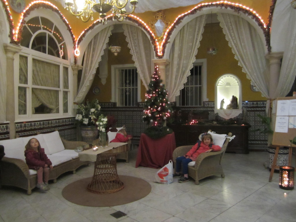 Front lobby of the Hostal Sierpes at Christmas